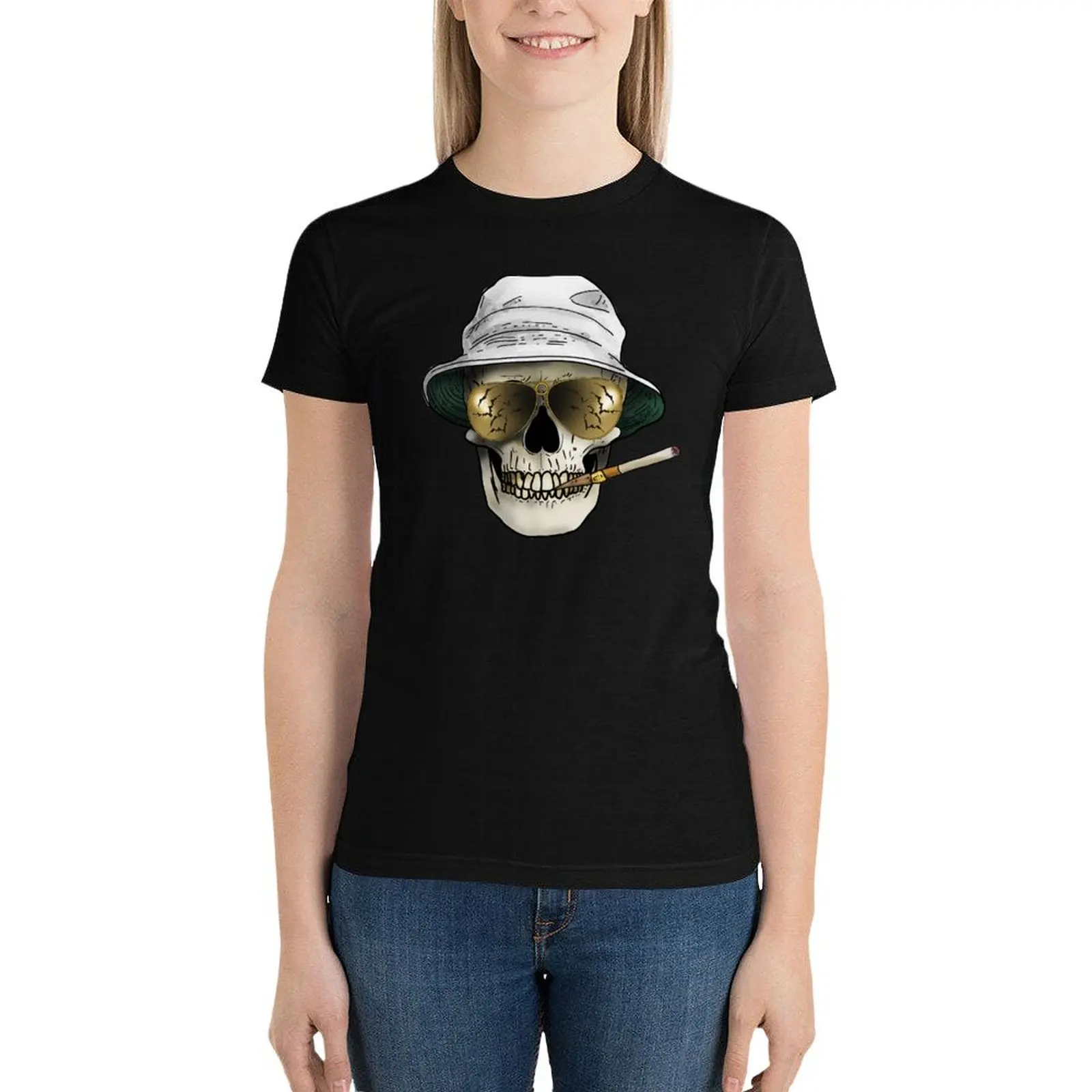 Hunter S Thompson Skull T-Shirt Female clothing lady clothes Short sleeve tee cute tops Woman clothing