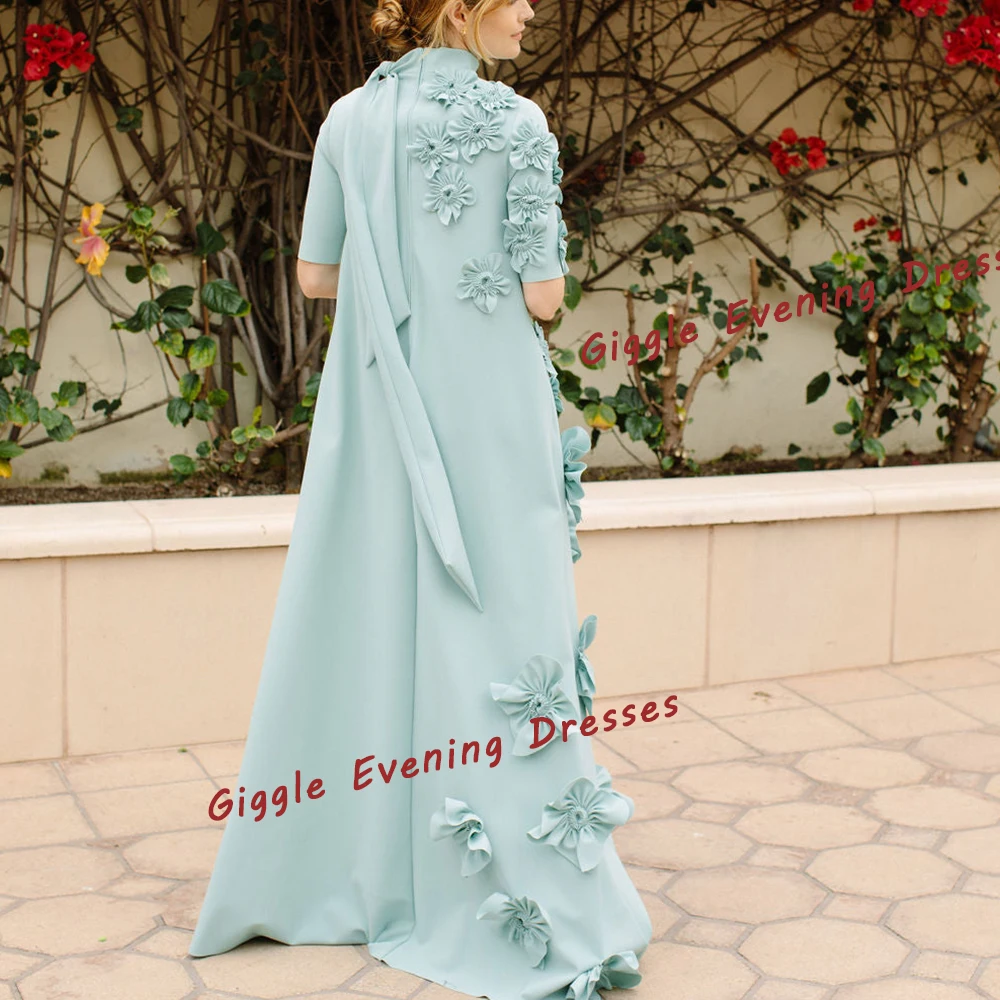 Giggle Crepe Flowers High Neck Exquisite Prom Gown Saudi Arab Summer Ankle-Length Elegance Evening Party Dresses for Women 2024