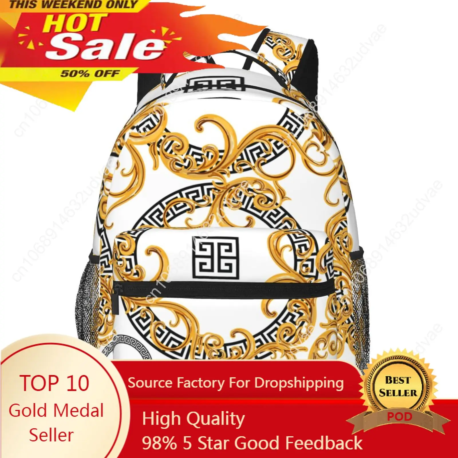 

Female Backpack Women Golden Baroque Backpack College School Bagpack Travel Shoulder Bags For Teenage Girls