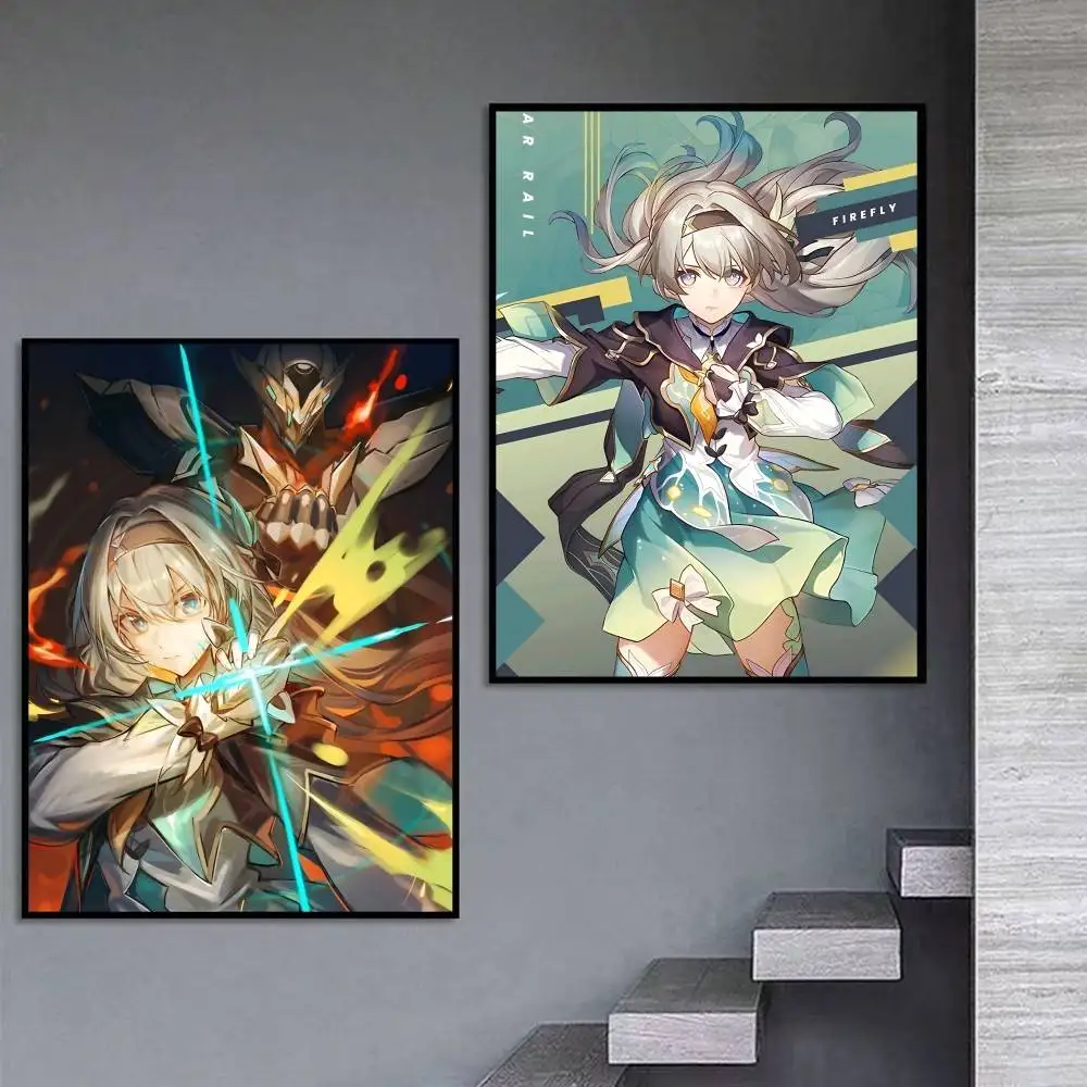 SAM-bot F-Firefly-chan Game HSR Poster Self-adhesive Art Waterproof Paper Sticker Coffee House Bar Room Wall Decor