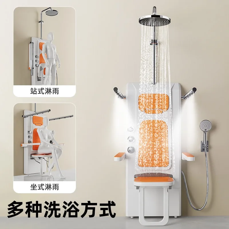 Thermostatic Sitting Shower, Multifunctional Wall-Mounted Bathing Device, Folding Shower Chair with Armrests for Elderly