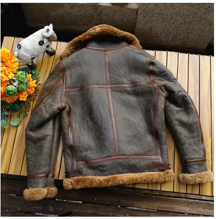 YR!Free shipping.Wholesales.Thick winter warm 100% fur jacket.Air force B3 tpye genuine shearling coat.Men real wool cloth.