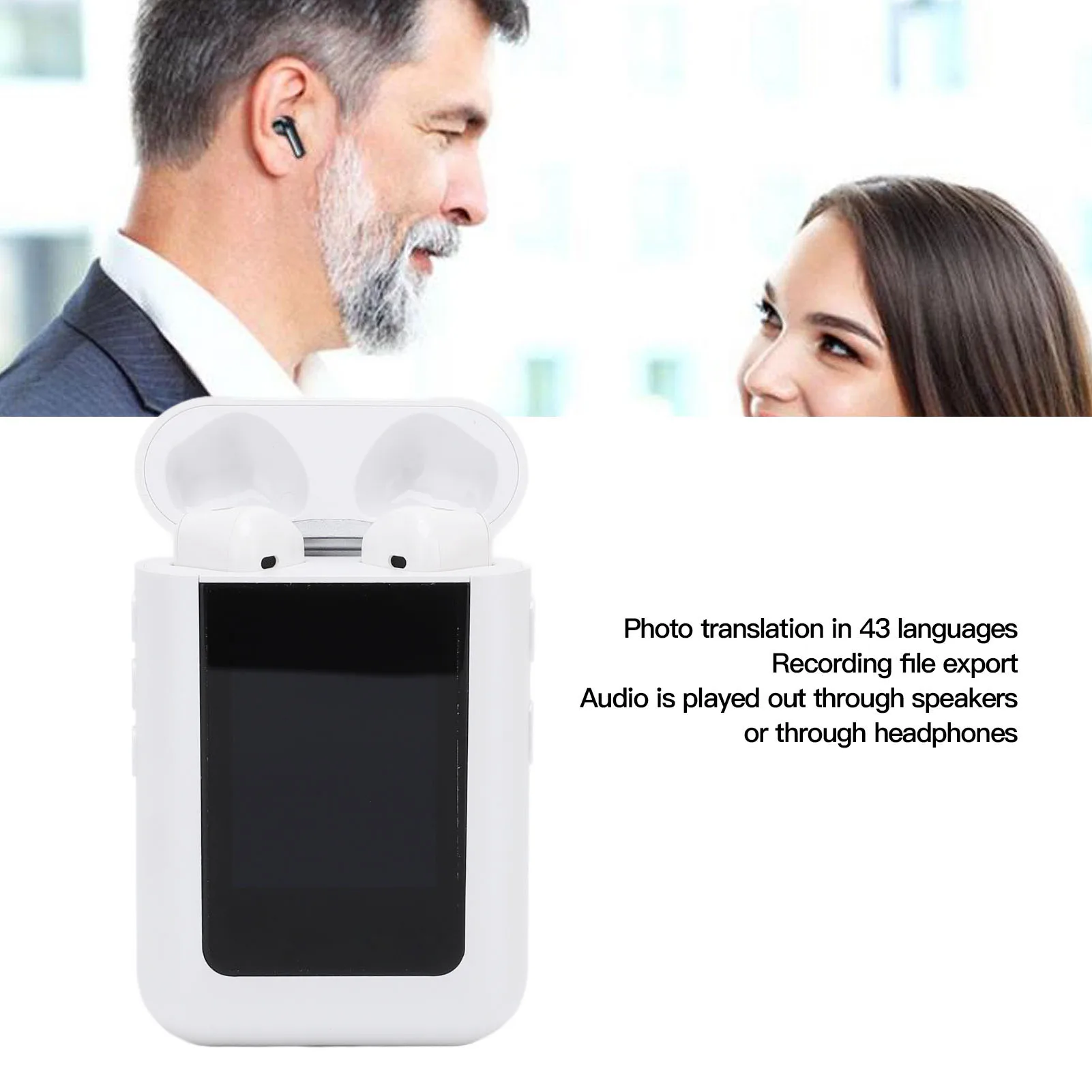 Bluetooth Translation Earphone LCD Screen Dual Microphone Language Translation Earbuds AI Interaction Noise Reduction for Travel