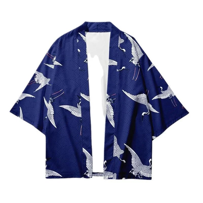 Новое традиционное женское кимоно в японском стиле с рисунком журавля, модный мужской кардиган, летний пляжный повседневный классический хаори в стиле Харадзюку