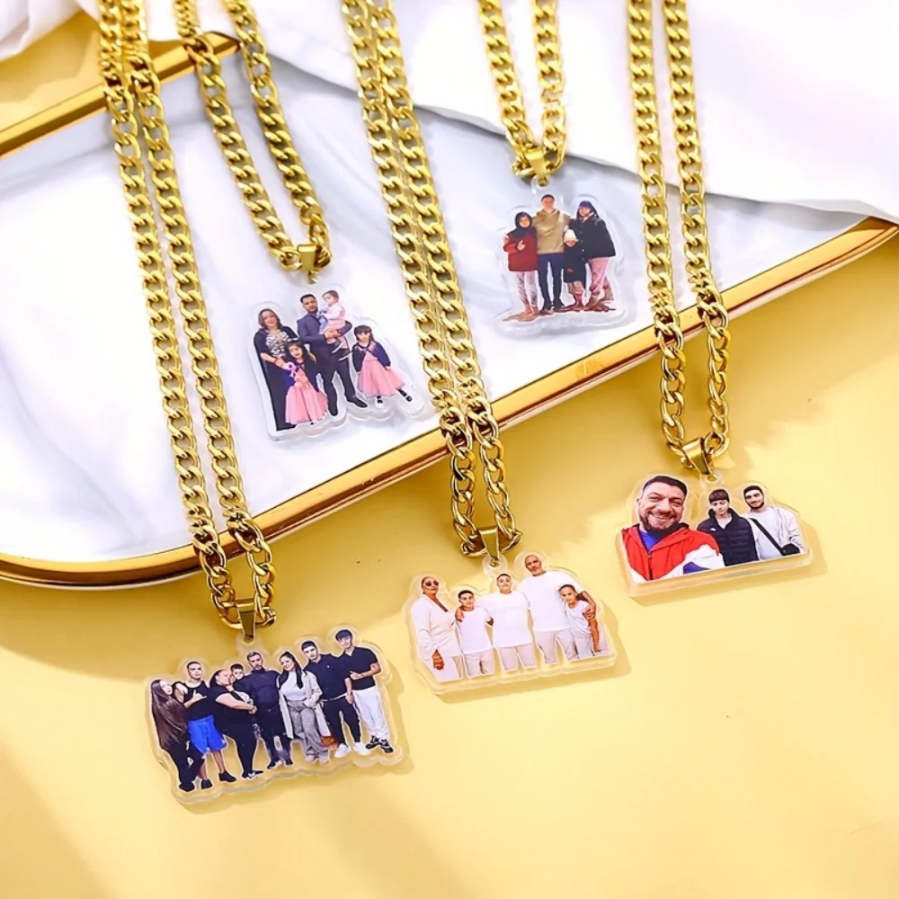 Personalized Colorful Portrait Pendant Necklace Custom photo Thick Chain Necklace Acrylic Pendant Jewelry Necklace Family Gifts