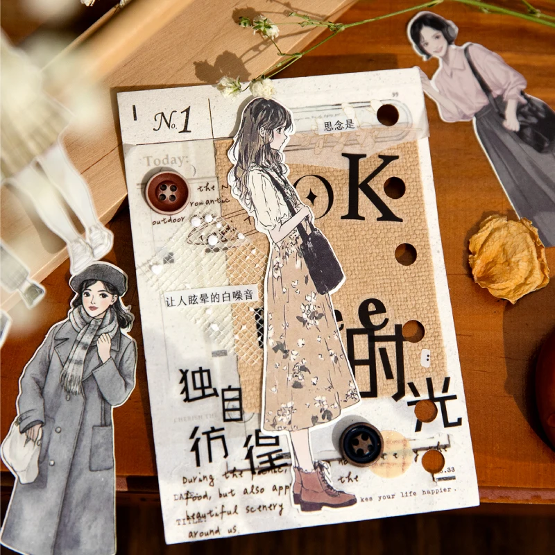 100pcs Large Package Retro Character Theme Precision Die Cutting Technology Stickers DIY Handmade Materials Scrapbook Decoration