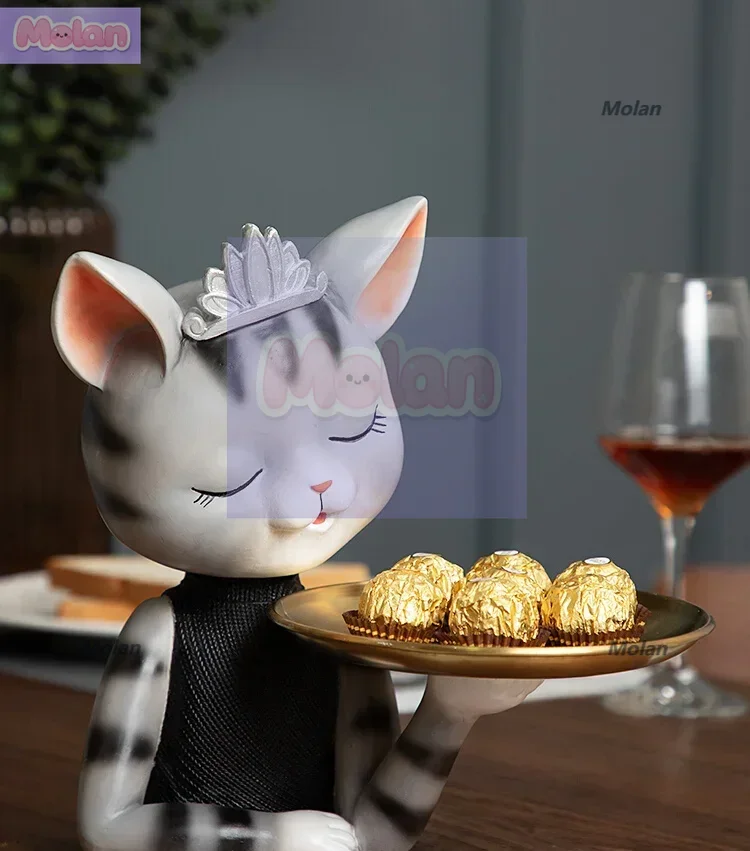Adorno gato princesa caramelo snack plato almacenamiento de llaves porche chucher accesorios para el hogar regalo