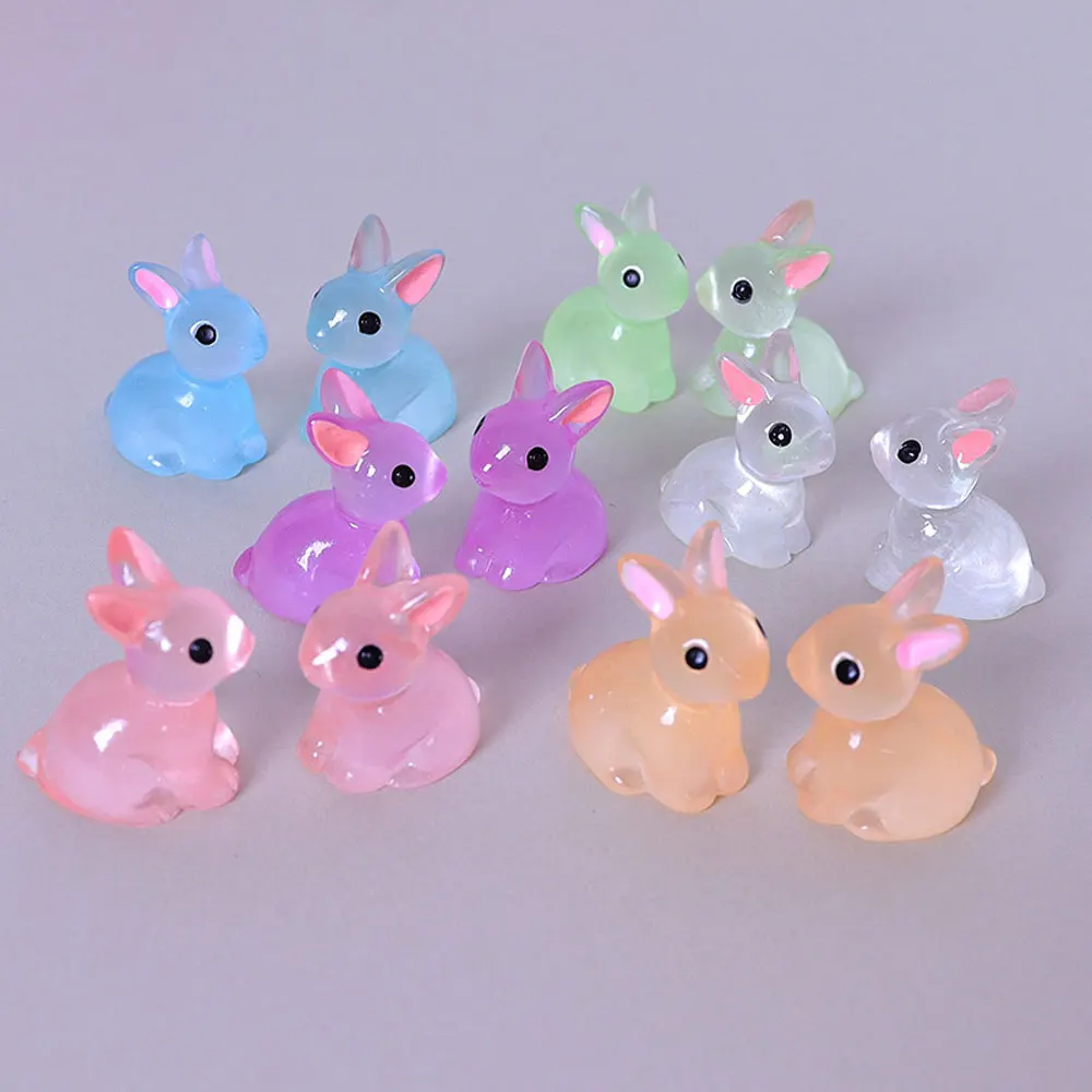 1Pcs Mini Rabbit Figurines Resin Bunnies Glow In The Dark Fairy Garden Decors