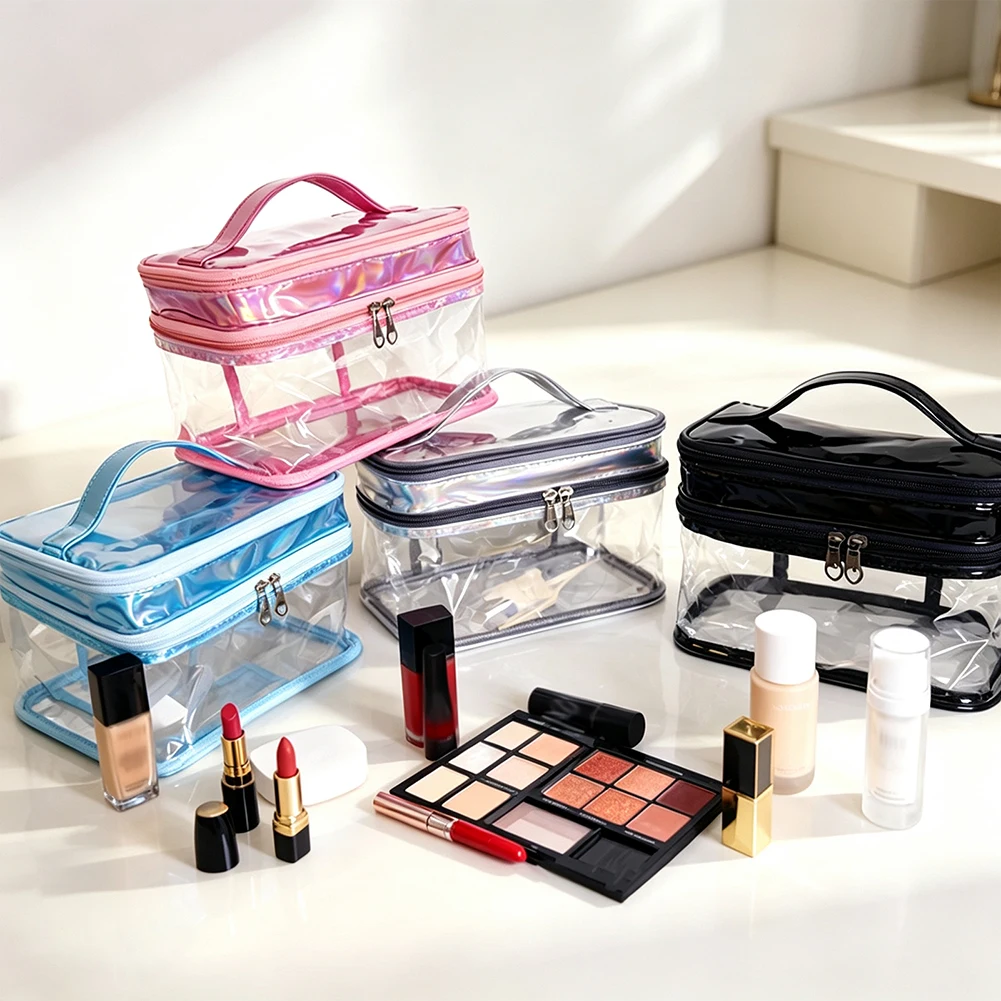 Clear Makeup Bags,1/2 Layer Portable Storage Bag,Waterproof Pvc Toiletry Pouch,Large Capacity Makeup Organiser For Daily Use