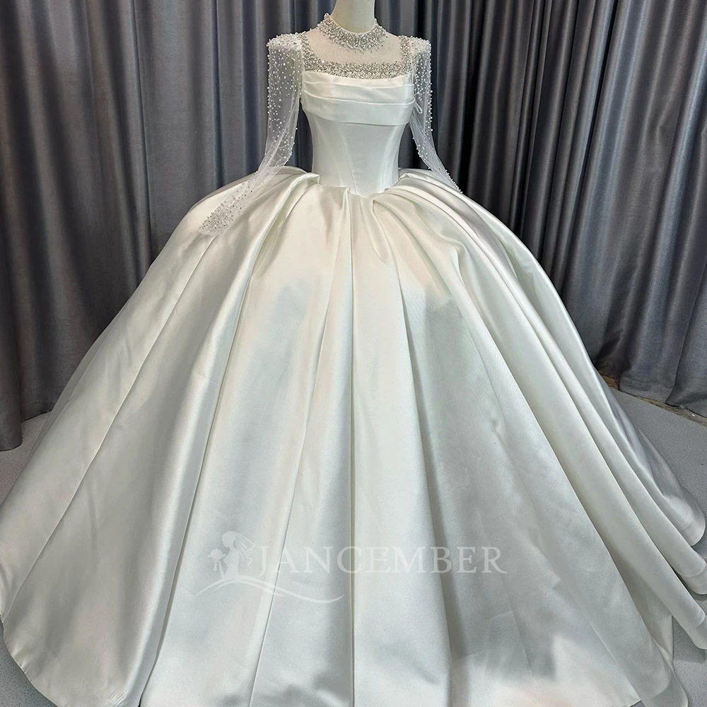 Elegant White Sparkly Peals Ball Gown Wedding Dress Limited Time Shimmering Satin Customized vestidos de novia LSCM92