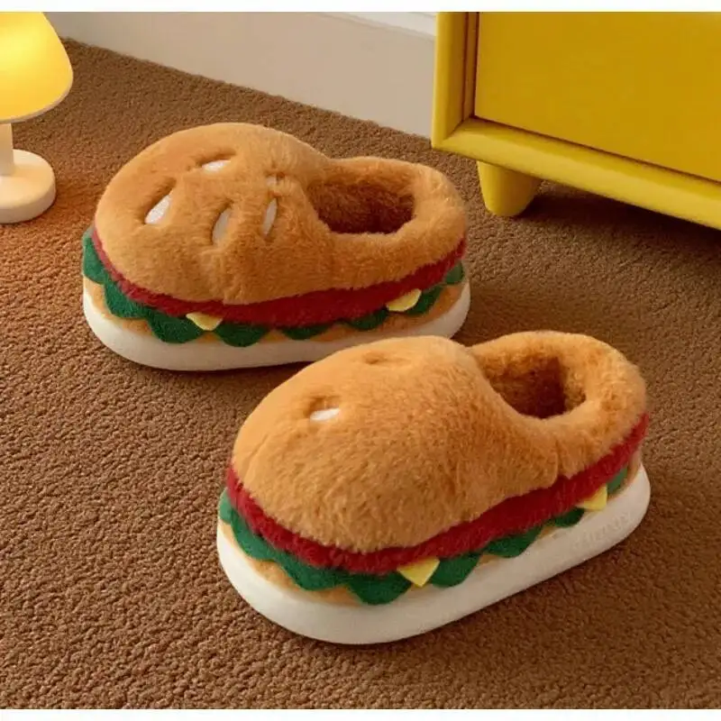 

Unisex Home Slippers Cotton Slippers 2025 Autumn Winter Cute Hamburger French Fries Warm Non Slip Indoor Household Slippers