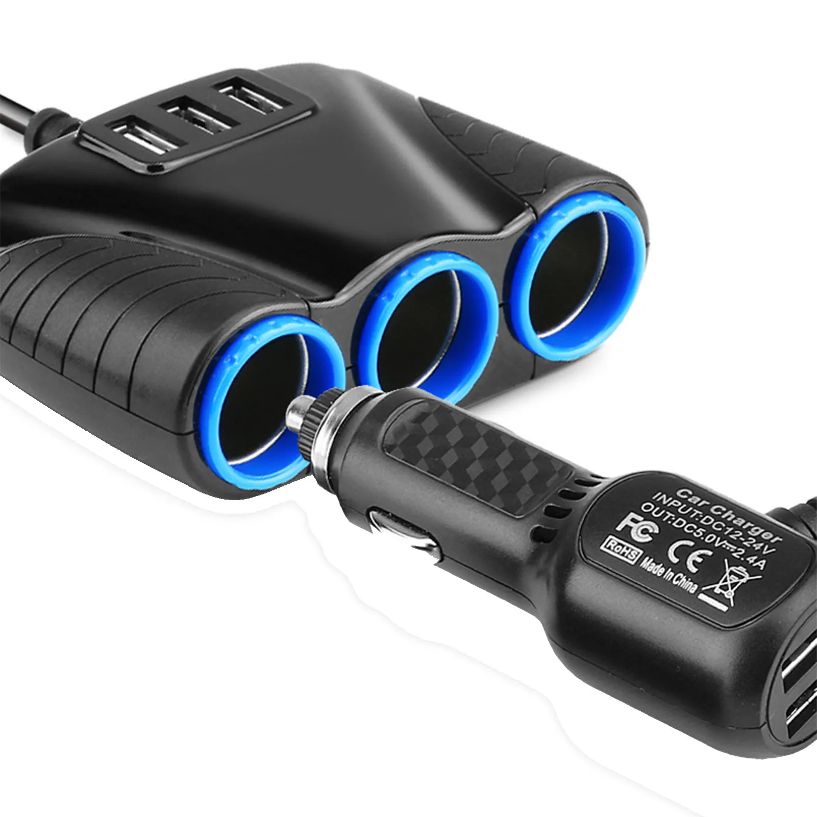 3 Ports USB Car Charger 3.1A Quick Charge 3-Socket Cigarette Lighter Splitter 12V/36V 120W Power Adapter Independent Switch