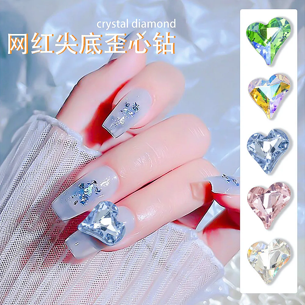 

High Quality Large Nail Art Rhinestone Pointed Bottom Crooked Heart K11 Crystal Fashion Fingernail DIY Decoration Accessories