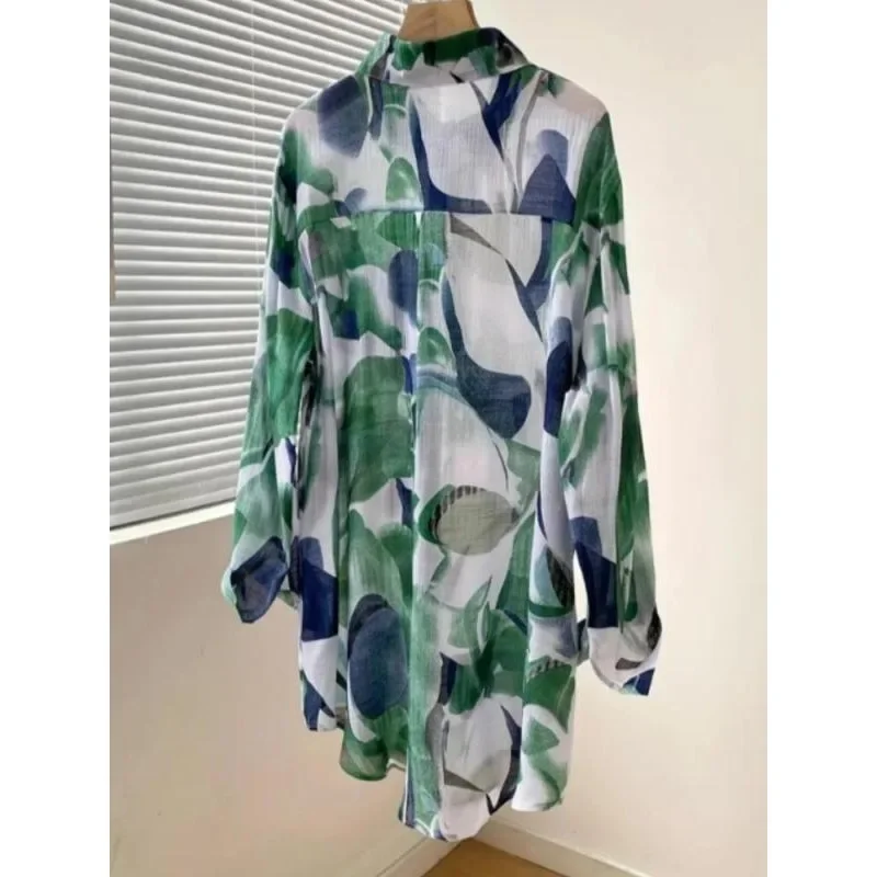 

Плюс размер 1XL-5XL, новая осенняя повседневная рубашка, женские топы, свободный размер, однобортная модная рубашка с длинным рукавом и цветочным принтом ﻿