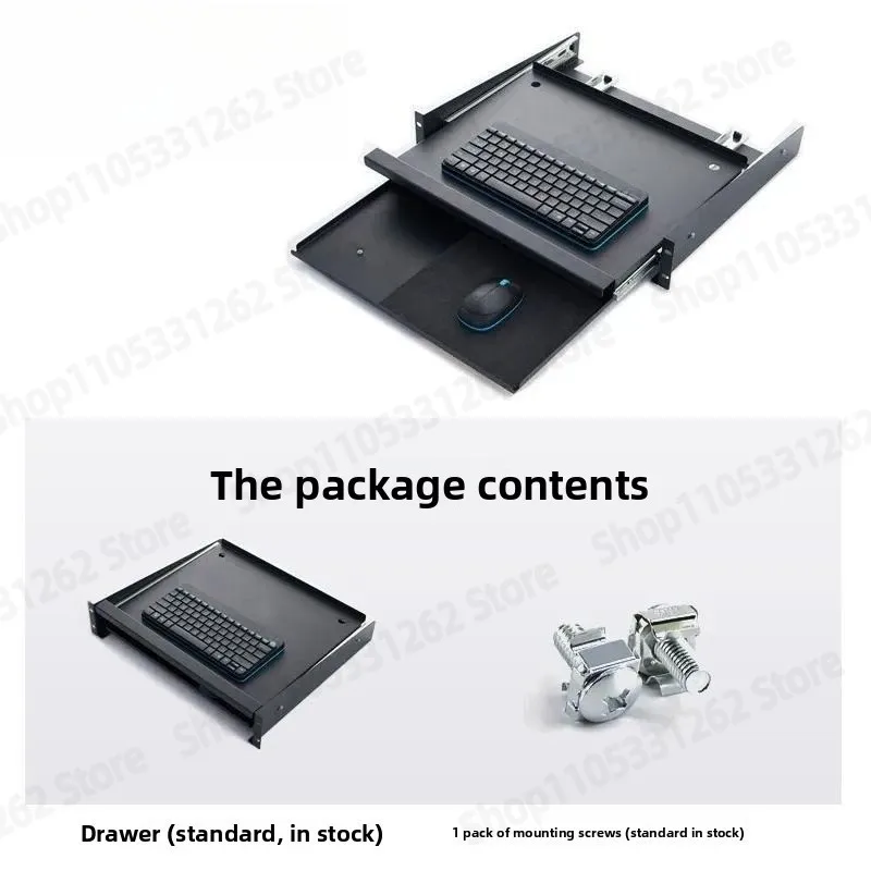 19 Inch 1U Rack Keyboard Drawer, Sliding Telescopic Dual-Layer Keyboard Tray, Pull-Out Cabinet Shelf