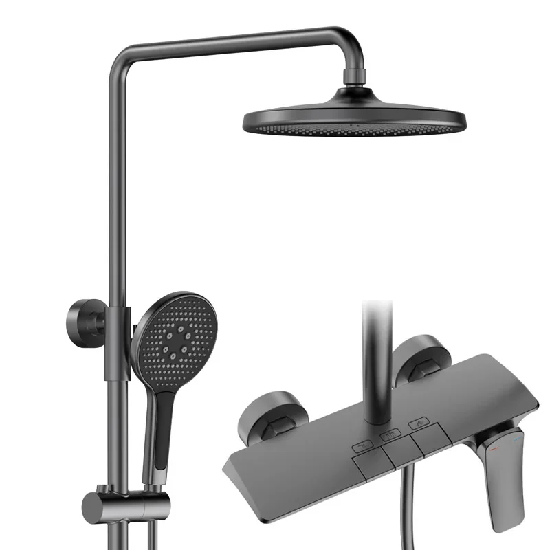 

Light Luxury Minimalist Supercharge Gun Grey Piano Keys Shower Shower Set Bathroom Bath Rain Household White Shower