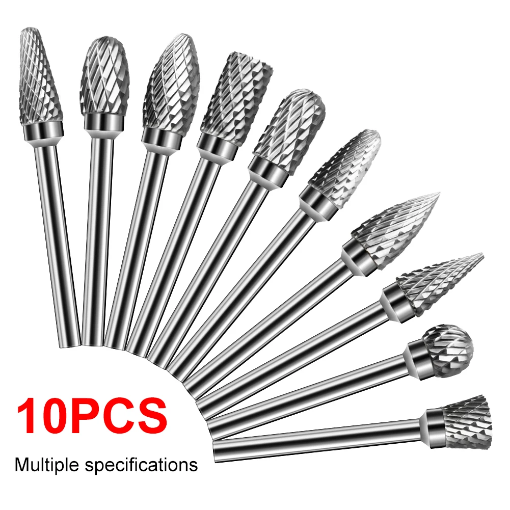 Shank Fresadora Burr Bit para Carpintaria Arquivo Rotativo Perfuração de Metal Escultura Gravura Ferramentas de Polimento 10 Pcs 8