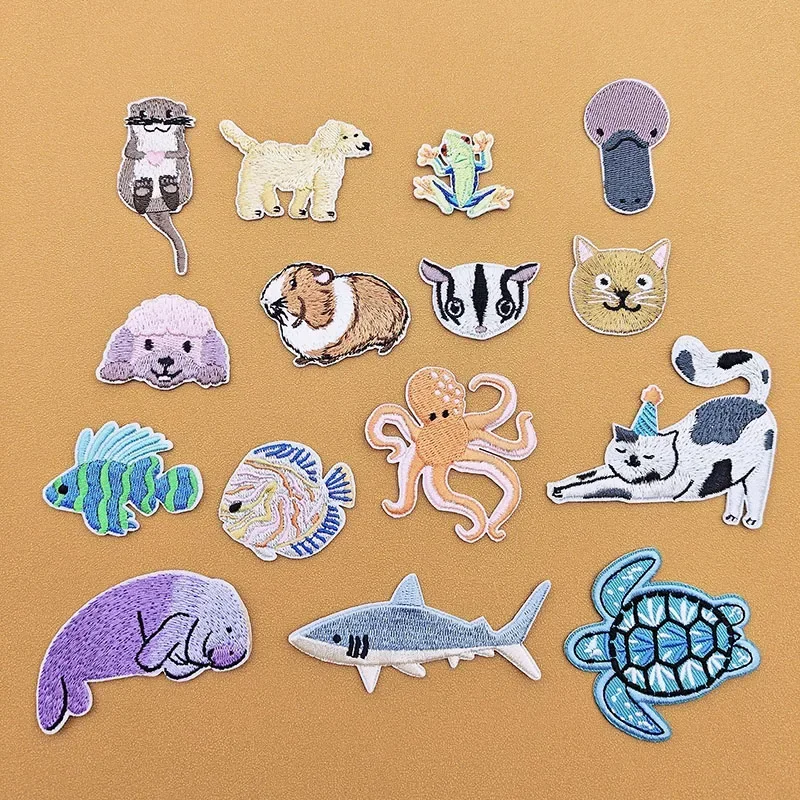 Cartoon Embroidery Patch Shark Turtle Iron on Patches Fusible Stickers for Clothes DIY Ironing Badges Bags Hats Kids Accessories