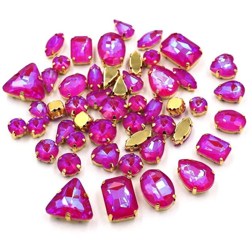 New Sell Well 50Pcs/Bag Bulk Wholesale Mix Shape Crystal Stones Gold Claw Glass Mocha AB Rhinestone Sew On Bags/Shoes/Clothes