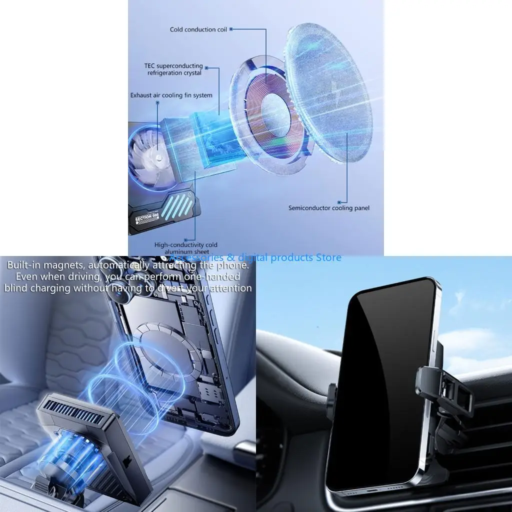 77JD Universal Car Vent Mount With Fast Wireless Chargers & Active Cooling Technology Rotating Phone Stand for Travel