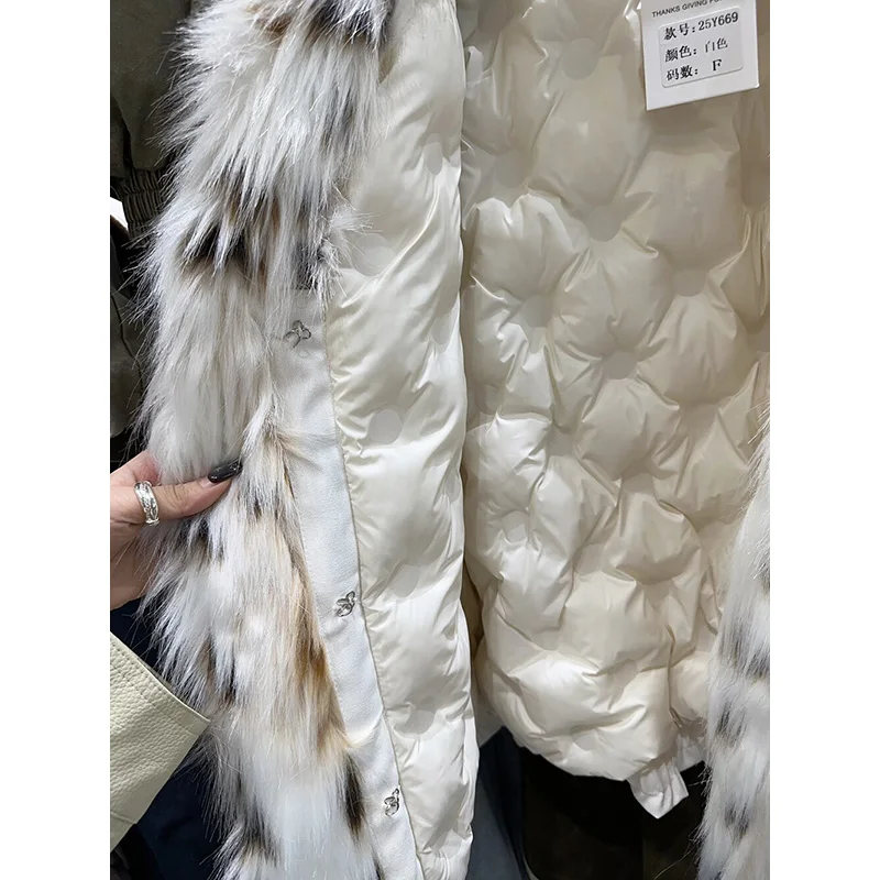 Benuynffy high street leopardo gola de pele algodão-acolchoado jaqueta feminina 2025 outono inverno novo grosso quente moda parkas para mulher