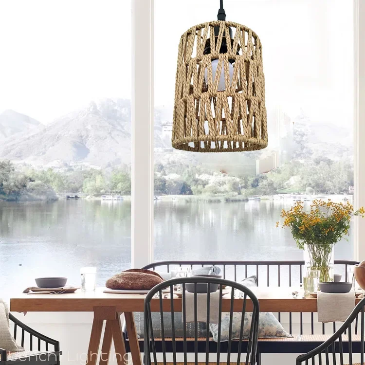 Rattan Lampshade Pendant Lamp Cover Bohemian Handwoven Home Decorartion Livingroom Ceiling Lamp Shade Hanging Ornament