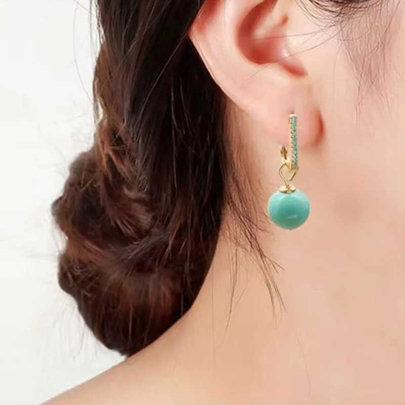 Classic diamond studded light green round beads earrings for women with turquoise earring Drop fashion banquet jewelry
