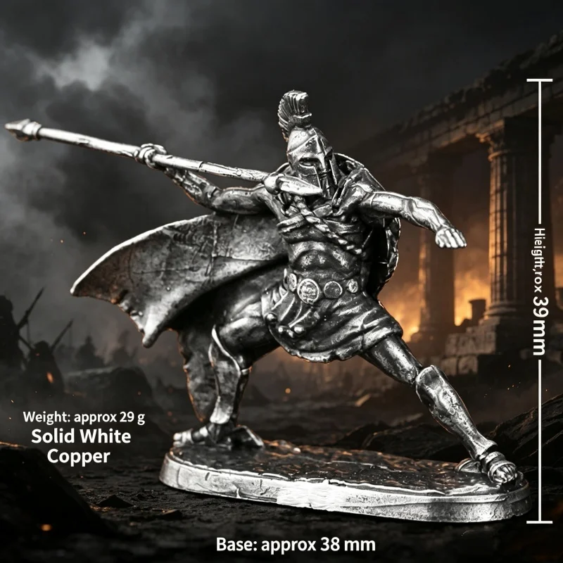 Spartan Warrior White Copper Metal Miniature Figure Ancient Greek Hoplite Tabletop Wargame Collectible Statue Gift for Hobbyist