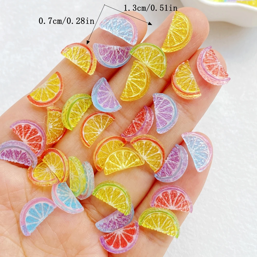 50Pcs Cute Cartoon Mini Colorful Orange Slices Nail Art Resin Designer Charms DIY Craft For Nail 3D Decorations Jewelry