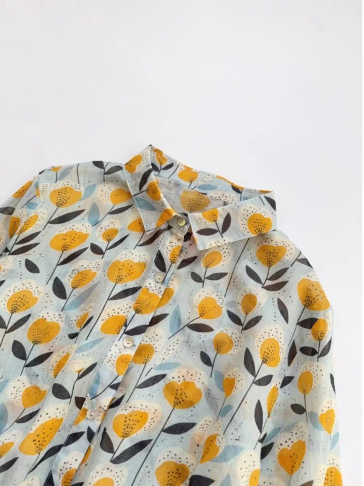 Ele Cotton Linen Print irt Women's Long Sve Spring Summer New Sle Vintage Loose irt Artistic Flounce Design