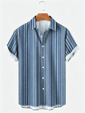 Classic Color Blocking Vertical Stripe Design, Street Ruffian and Handsome Style, Men's Commuting and Travel Versatile Top