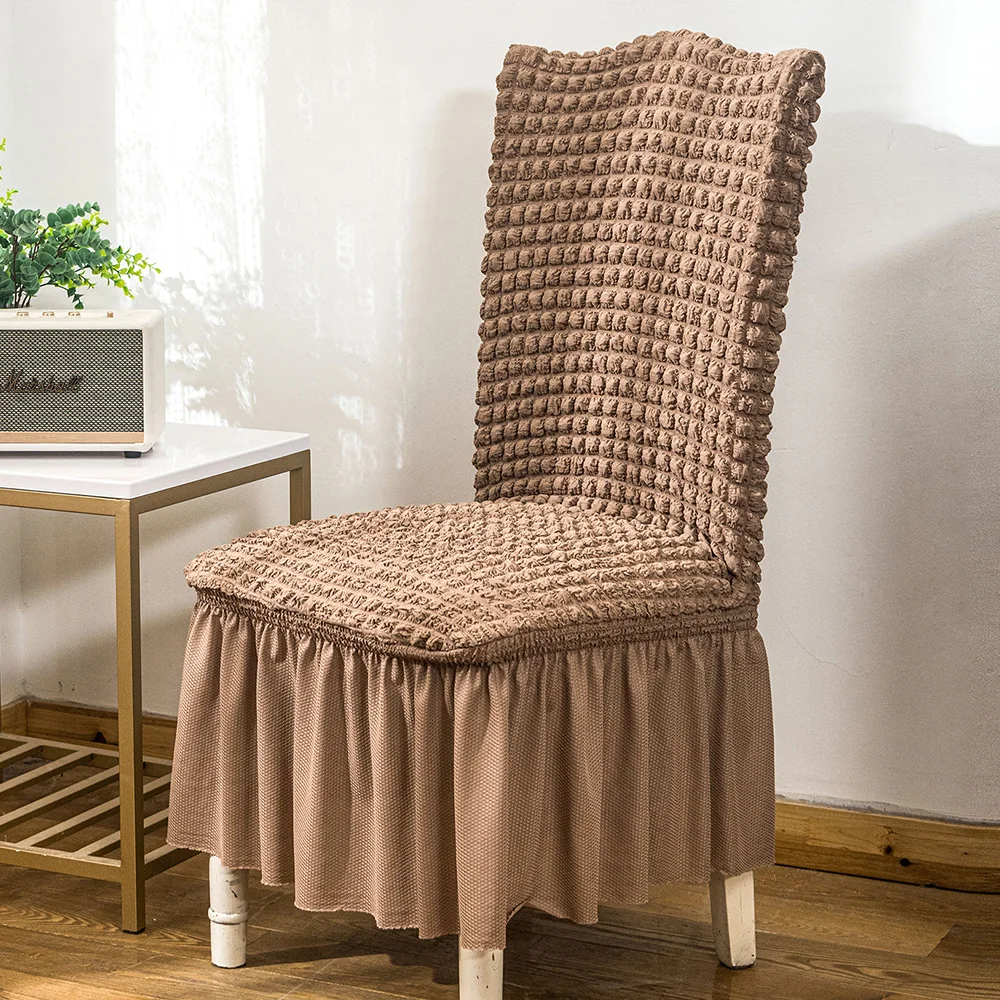 Hochwertiger Stretch-Seersucker-Stuhlbezug mit elegantem Rüschenrock für Esszimmerstühle mit hoher Rückenlehne, waschbarer Möbelschutz