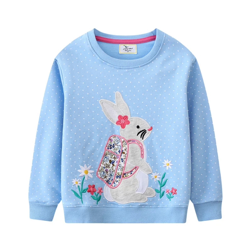 Jumping Meters New School Animals Embroidery Autumn Spring Children's Girls Sweatshirts Long Sleeve Toddler Kids Sport Shirts