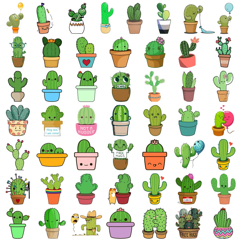 Cute Cartoon Cactus Stickers Funny Plant DIY Toy Gift Graffiti Decal for Phone Laptop Bottles Scrapbook Kids Waterproof Stickers