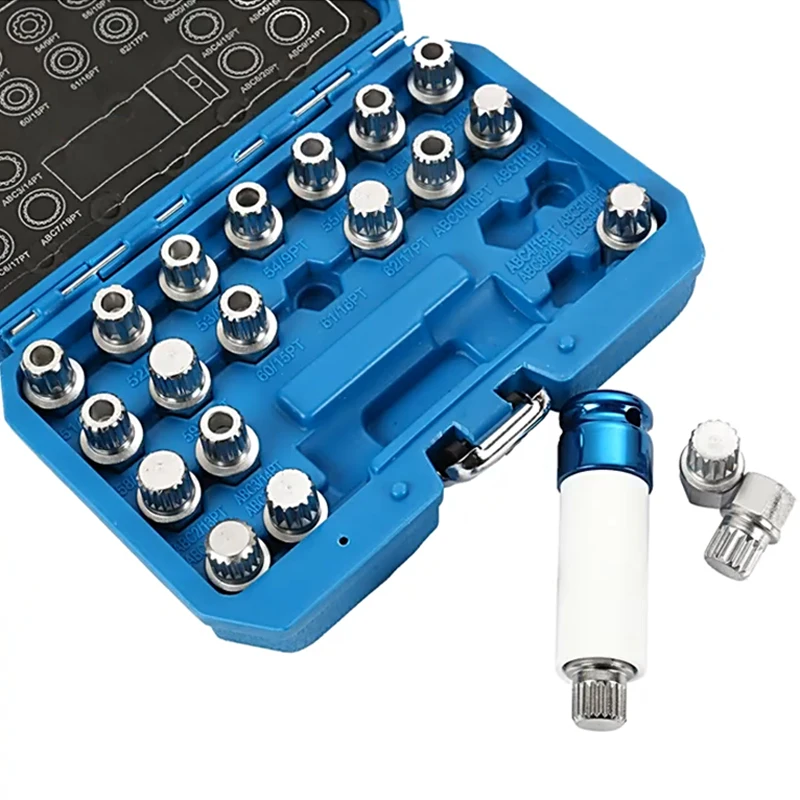 23Pcs Wheel Lock Lugnut Anti-theft Screw Sleeve Lug Nut Removal Key Socket For Volkswagen AUDI 1/2 inch (12.7mm) Socket Adapter