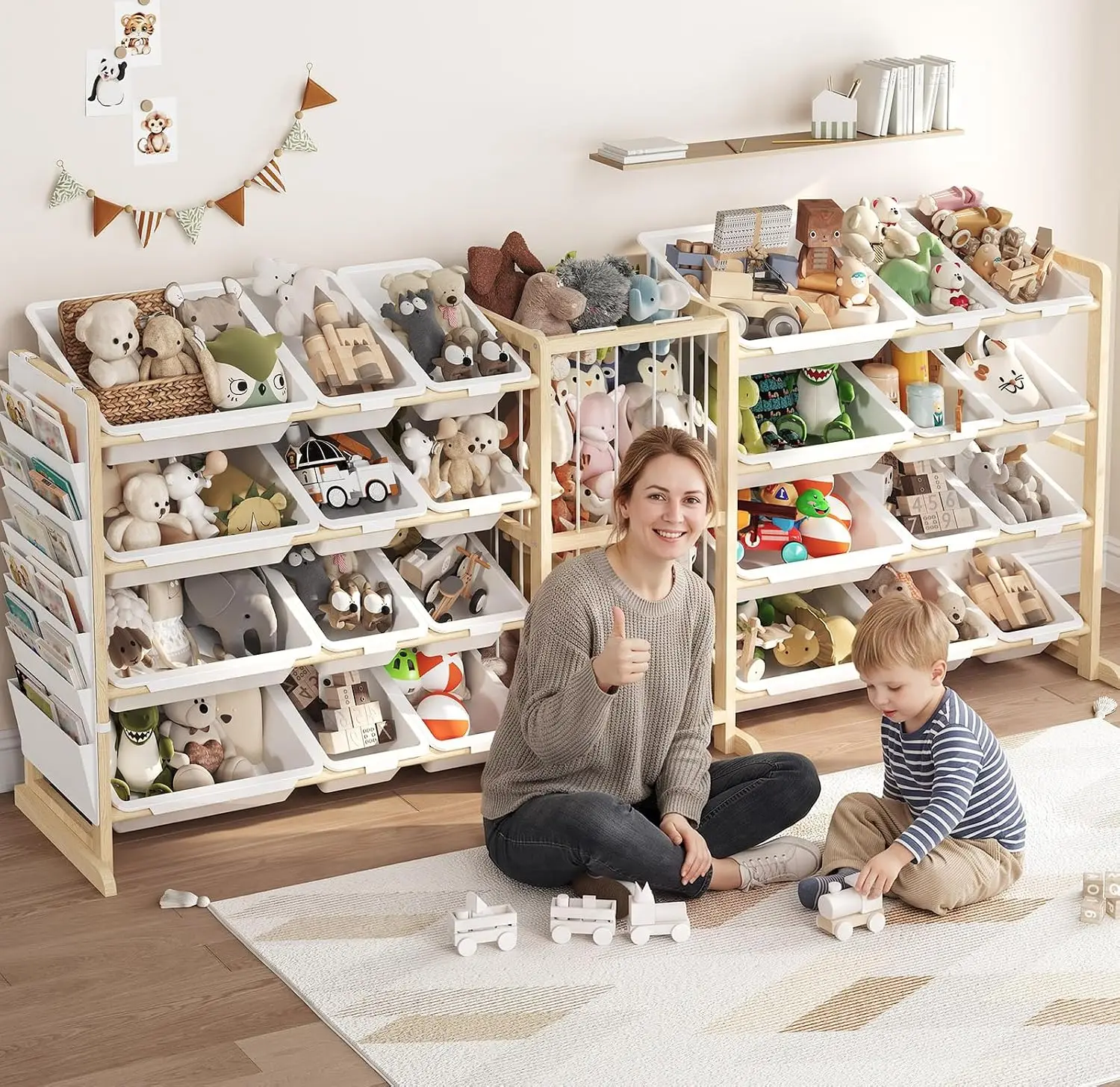 Large Toy Storage Organizer with 24 Bins, Stuffed Animal Storage, Kids Toy Organizers and Storage Shelves for Nursery Bedroom