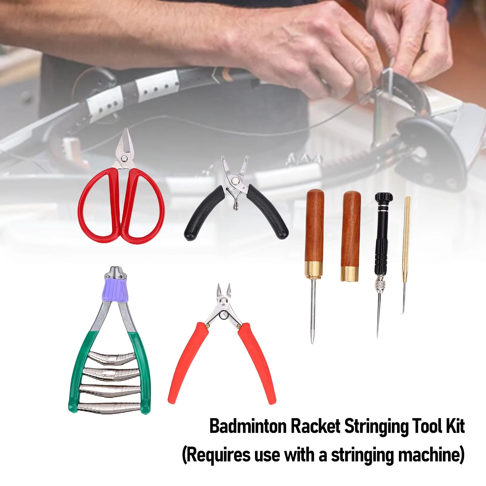

Badminton Racket Stringing Tool Set Bent Nose Pliers Diagonal Pliers Threading Hook Stringing Wire Cone Line Cone Starting Clamp