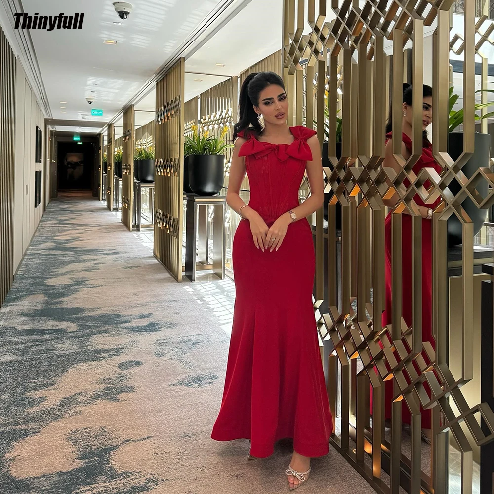 

Thinyfull Mermaid Saudi Arabia Prom Dresses Sleeveless Satin Evening Gowns Ankle Length Dubai Formal Occasion Dress