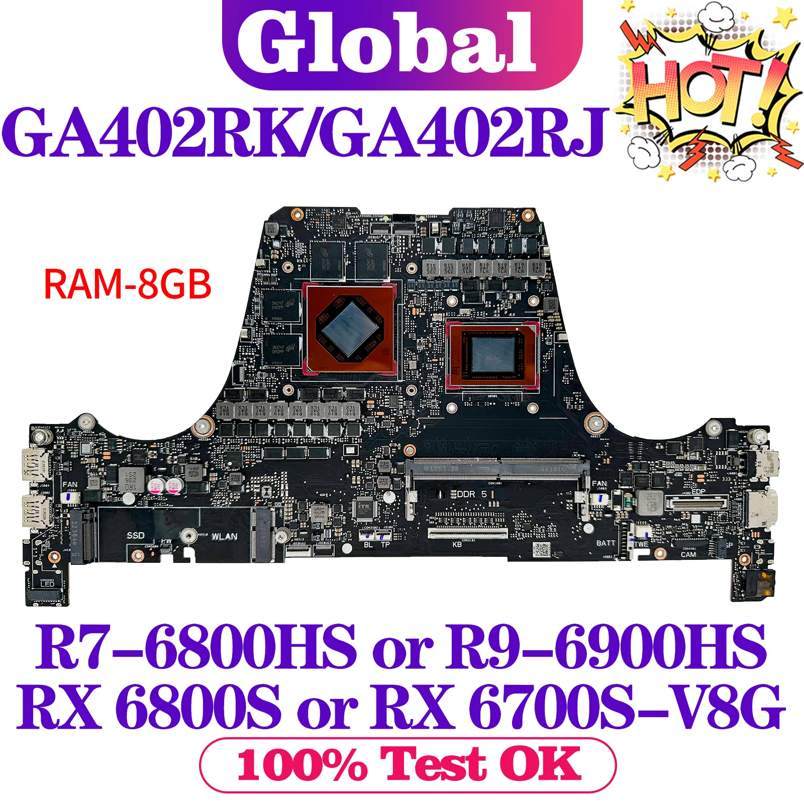 KEFU GA402R Mainboard For ASUS ROG Zephyrus G14 (2022) GA402 GA402RK GA402RJ  Laptop Motherboard R7-6800H R9-6900H RAM-8GB