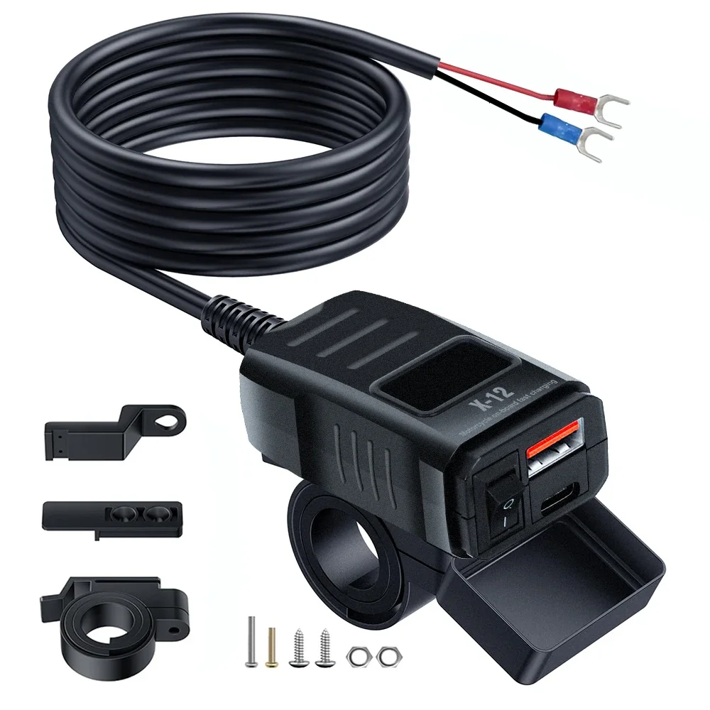 

Motorcycle Vehicle-Mounted Charger Waterproof Adapter 12V-24V Phone USB PD Ports Quick Charge 3.0 With Switch Digital Voltmeter