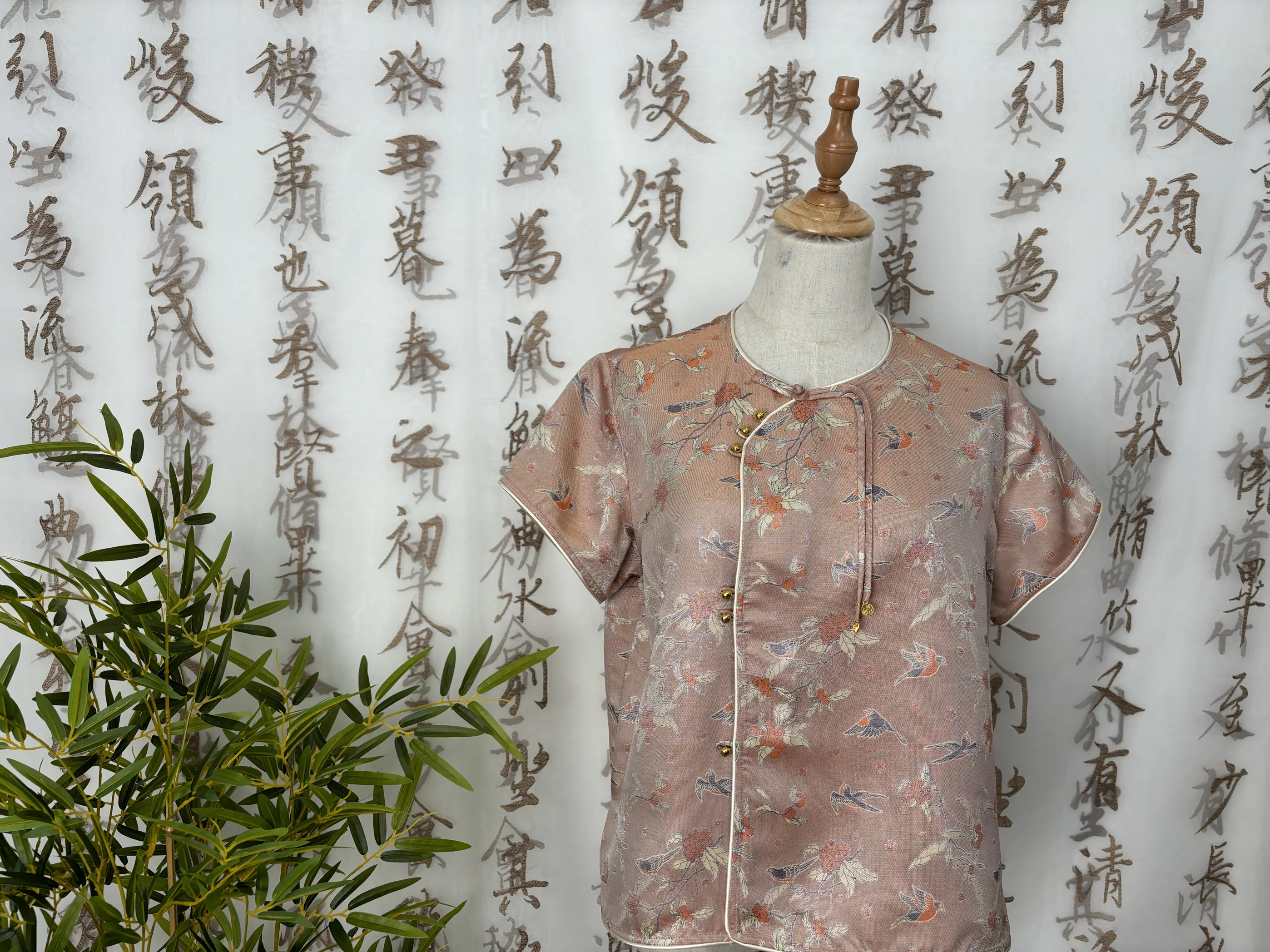 

00% Silk Song Jin Heterocomatic Lotus T-irt Women's Hanfu Top Summer Collection Other Material Cosition