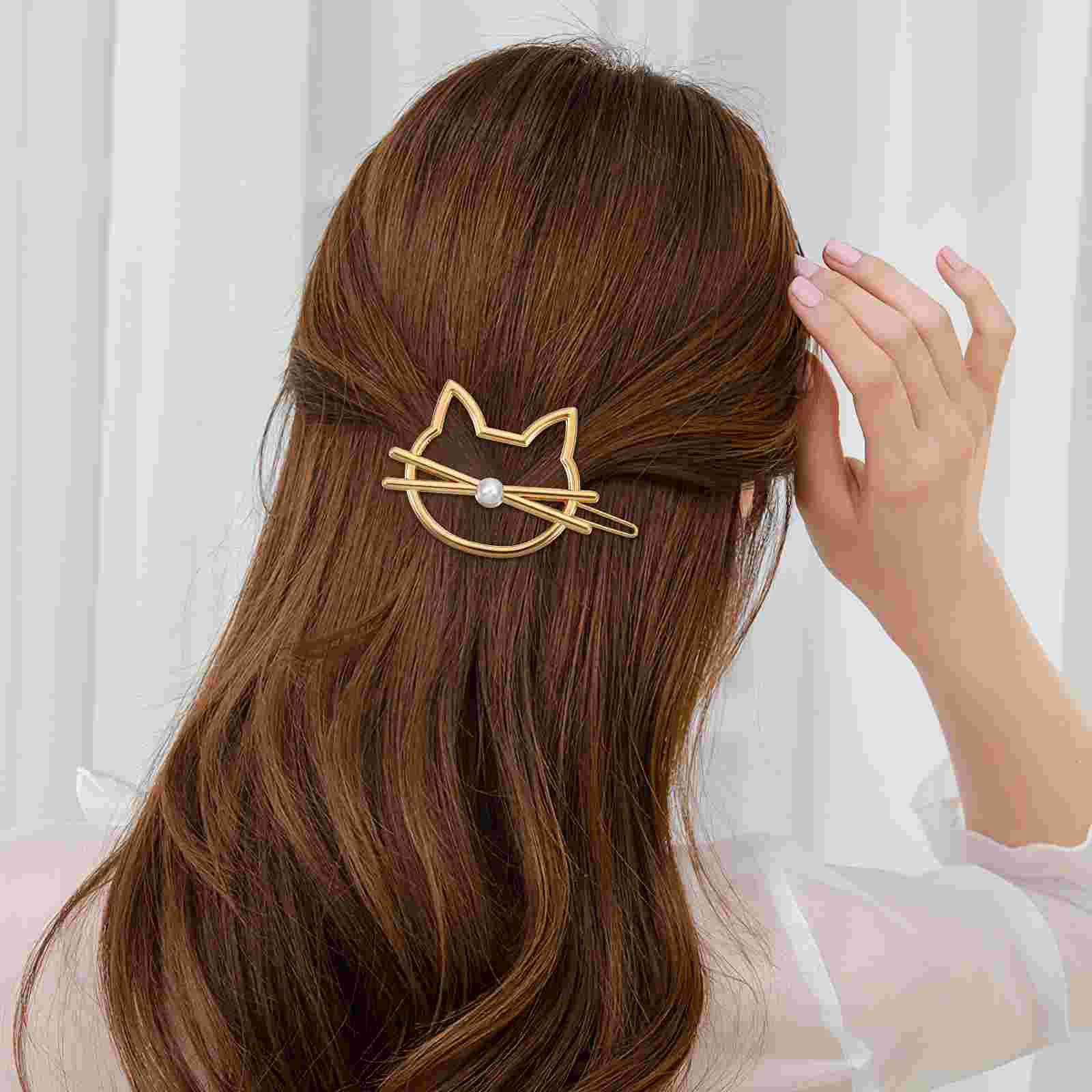 4 pçs grampos de cabelo para acessórios grossos feminino franja encaracolado grampos em forma de gato presilhas