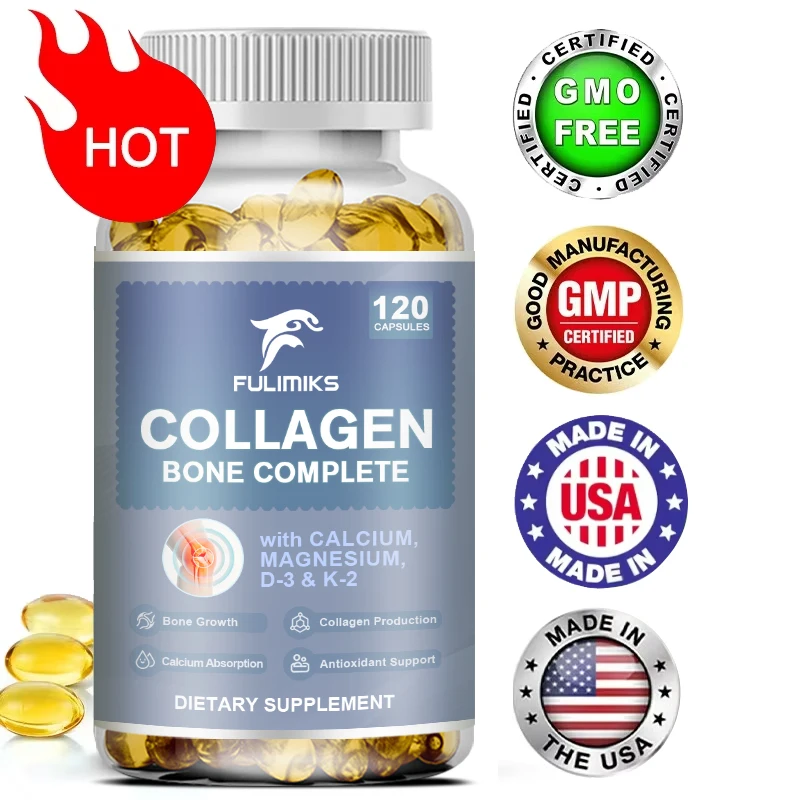 

Полные капсулы с коллагеном для костей, поддерживающие рост костей, суставной хрящ, производство коллагенов и поглощение кальция и иммунитет