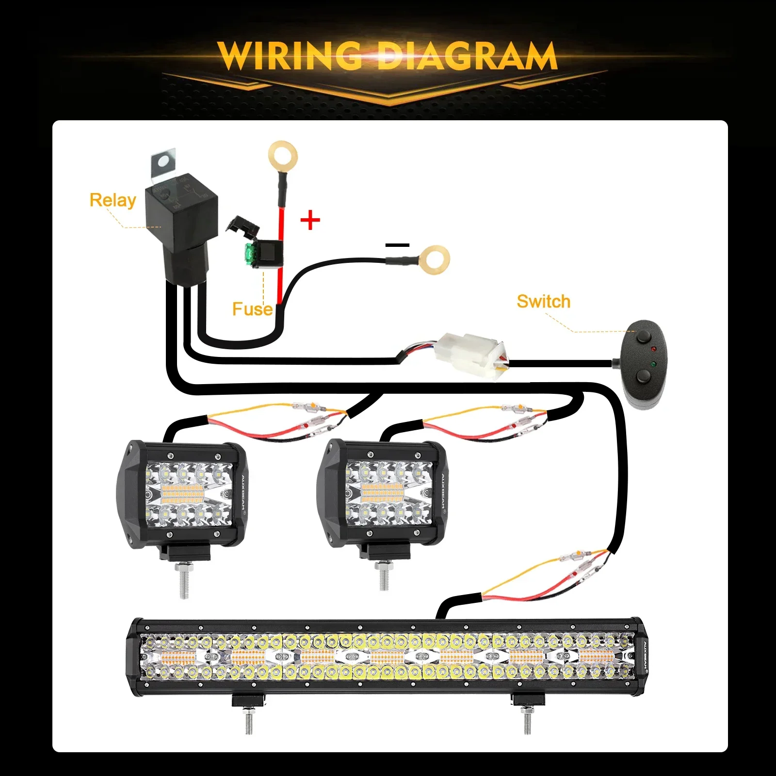 AUXBEAM 20 inch LED Light Bar & 1Pair 4 inch LED Light Pod 6 Modes Amber White Light Memory Function DRL Fog Driving Lamp