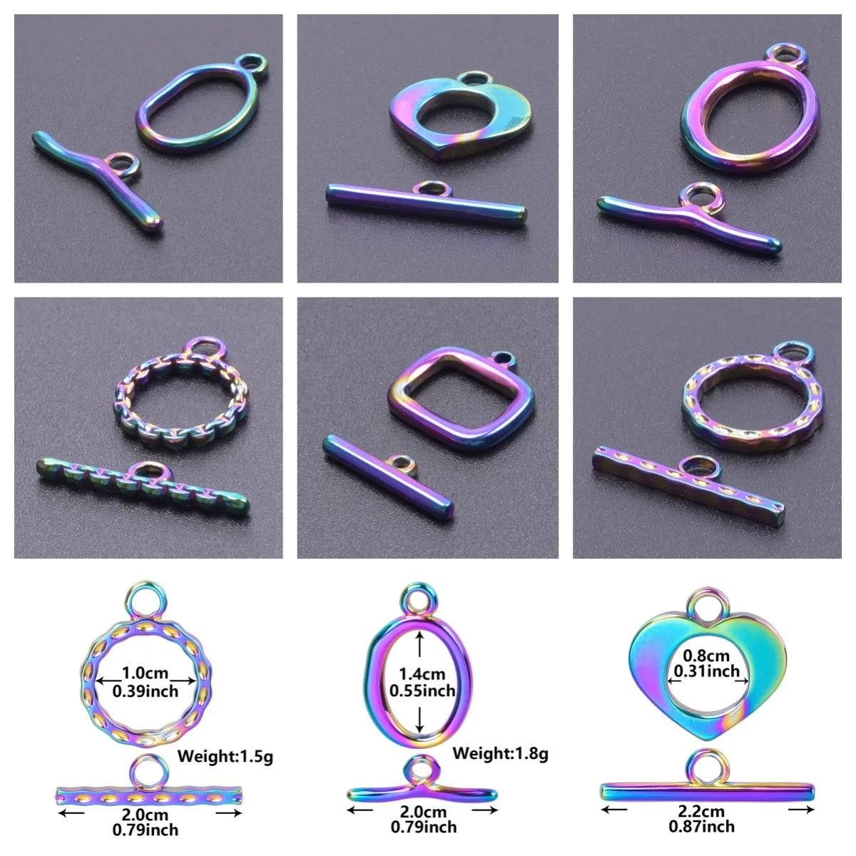 

5Sets Stainless Steel Rainbow OT Toggle Clasps Hooks Jewelry Lock Connectors For DIY Bracelet Necklace Jewelry Making Findings