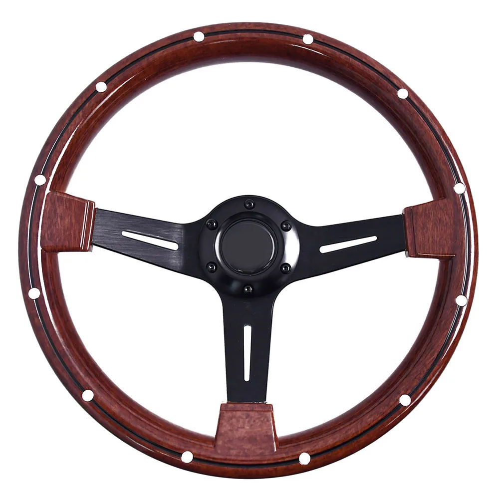 

350mm 14 Inch Classic Retro Steering Wheel ABS Wooden Grain 3 Spokes Racing Drift Sport Steering Wheel with Anti-Slip Bracket
