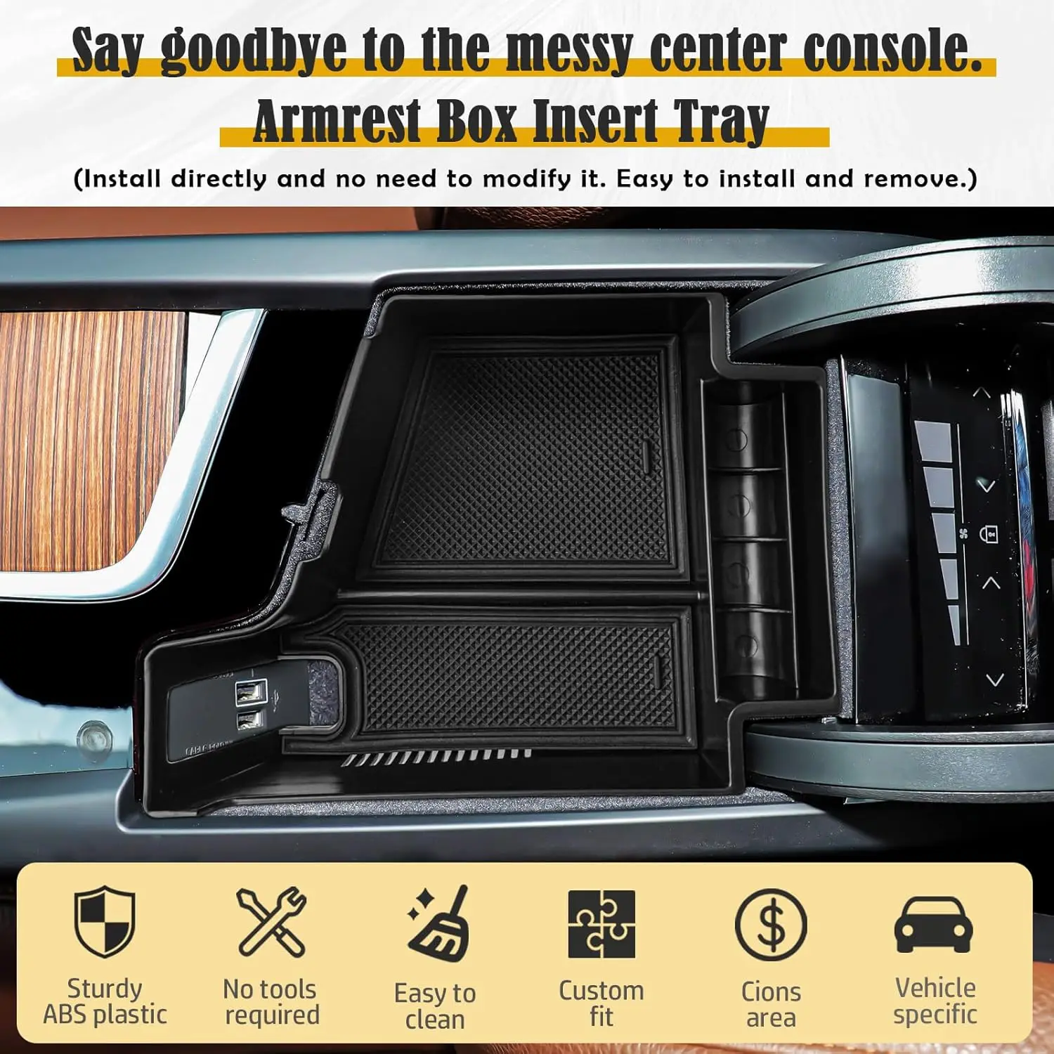 

LHD Console Container Organizer Tray Armrest Storage Box For XC60 2018-25/XC90 2021-24 /S90 S60 2020-25 /V60 2019-25 V90 2017-25