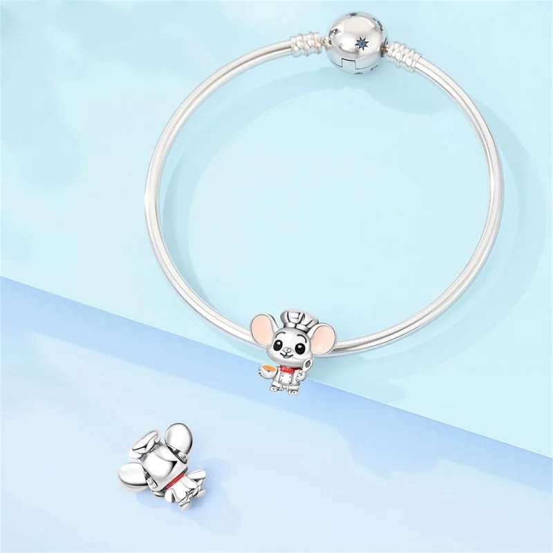 New 925 Sterling Silver Sweet Cooking Mouse Pendant Charms Fits 3mm Original Bracelet DIY Women Exquisite Birthday Jewelry Gifts