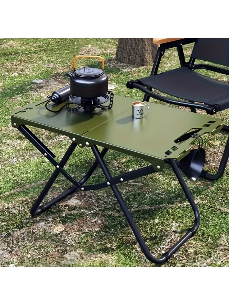 Table de camping pliable portable légère en acier au carbone - Table de barbecue et de pique-nique polyvalente pour les voyages, la randonnée et le camping en plein air