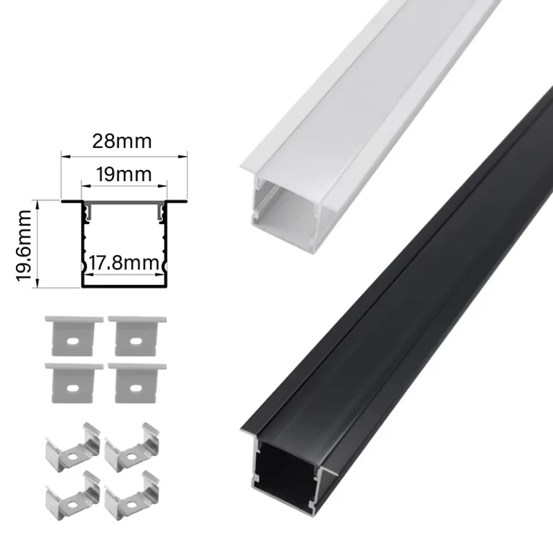 19.6*28mm Recessed LED Aluminum Profile for LED Linear Light LED Profile Aluminium Channel for LED Strip